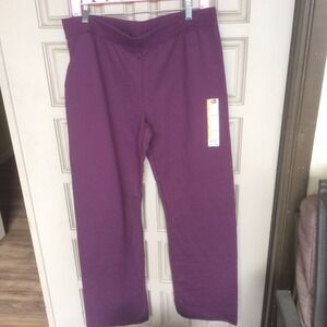 Hanes Fleece Open Leg Pant Regular SzM Purple Elastic Waist NWT
